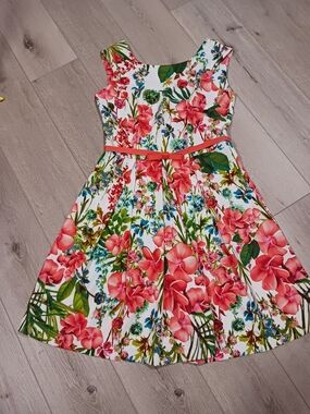 Danny & Nicole Coral Floral Fit-and-Flare Dress